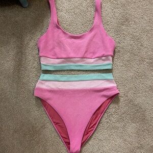 Beach Riot Mackenzine Bikini Top & Heidi Bikini Bottom Pink Sparkle Size Medium